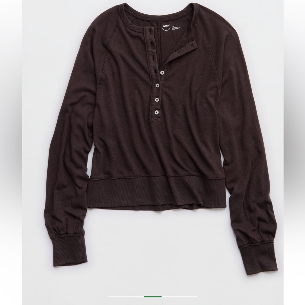 Aerie Brown henley, long sleeve Button-Up Top NWT - Picture 4 of 7